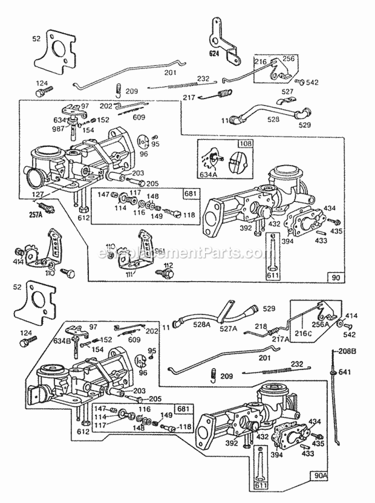 Carburetor Assemblies Diagram and Parts List for 112202-0147-99  Briggs and Stratton Engine